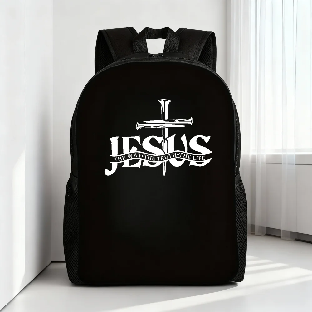 

Ladies and Unisex Backpack with "Jesus is the Way, Truth, Life" - Large Capacity School Bag, Travel Outdoor Backpack