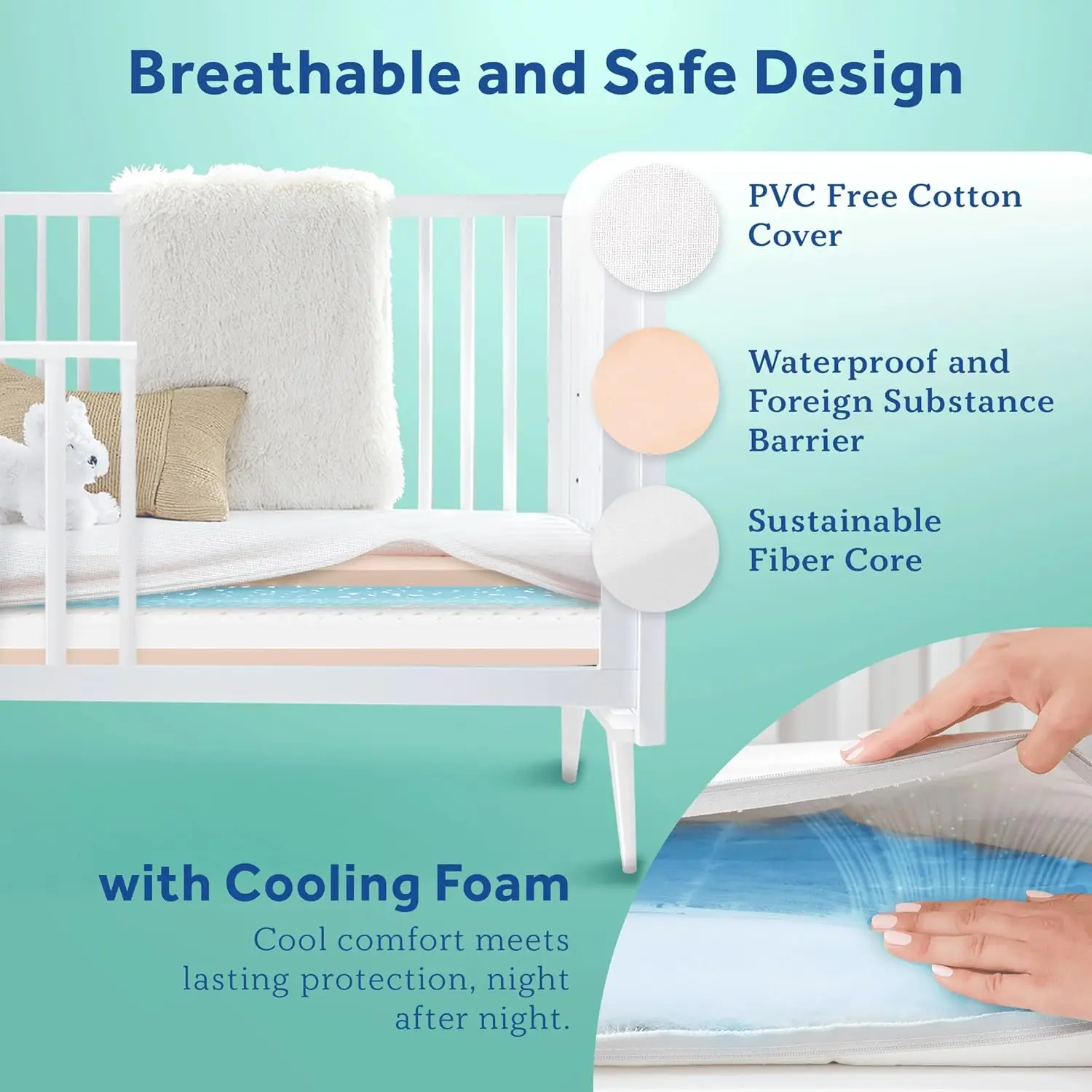 Baby OptiCool Premium Dual Firm Waterproof Baby Crib Mattress & Toddler Bed Mattress, Hypoallergenic Breathable Baby Mattr