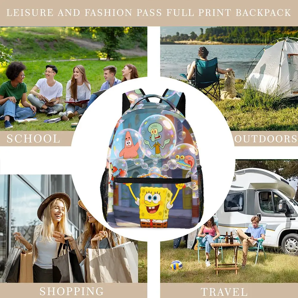 SpongeBob SquarePants Backpack, Cartoon Print School Bookbag, Lightweight Travel Backpack with Mesh Pockets image 2