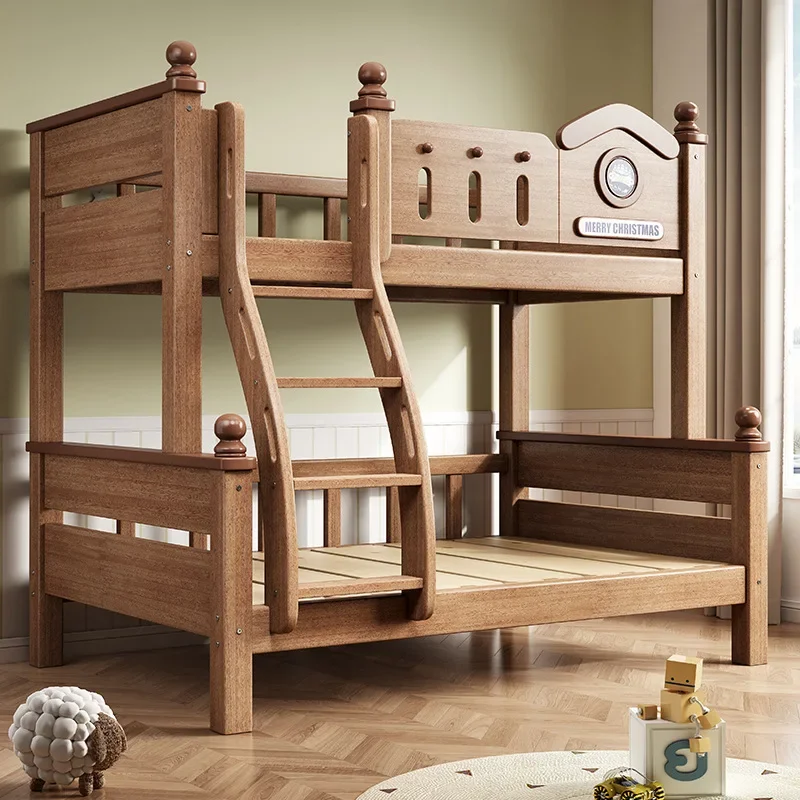 الأسرة العلوية والسفلية مصنوعة من الخشب الصلب وأسرة عالية ومنخفضة حديثة وبسيطة ومتعددة الوظائف #3