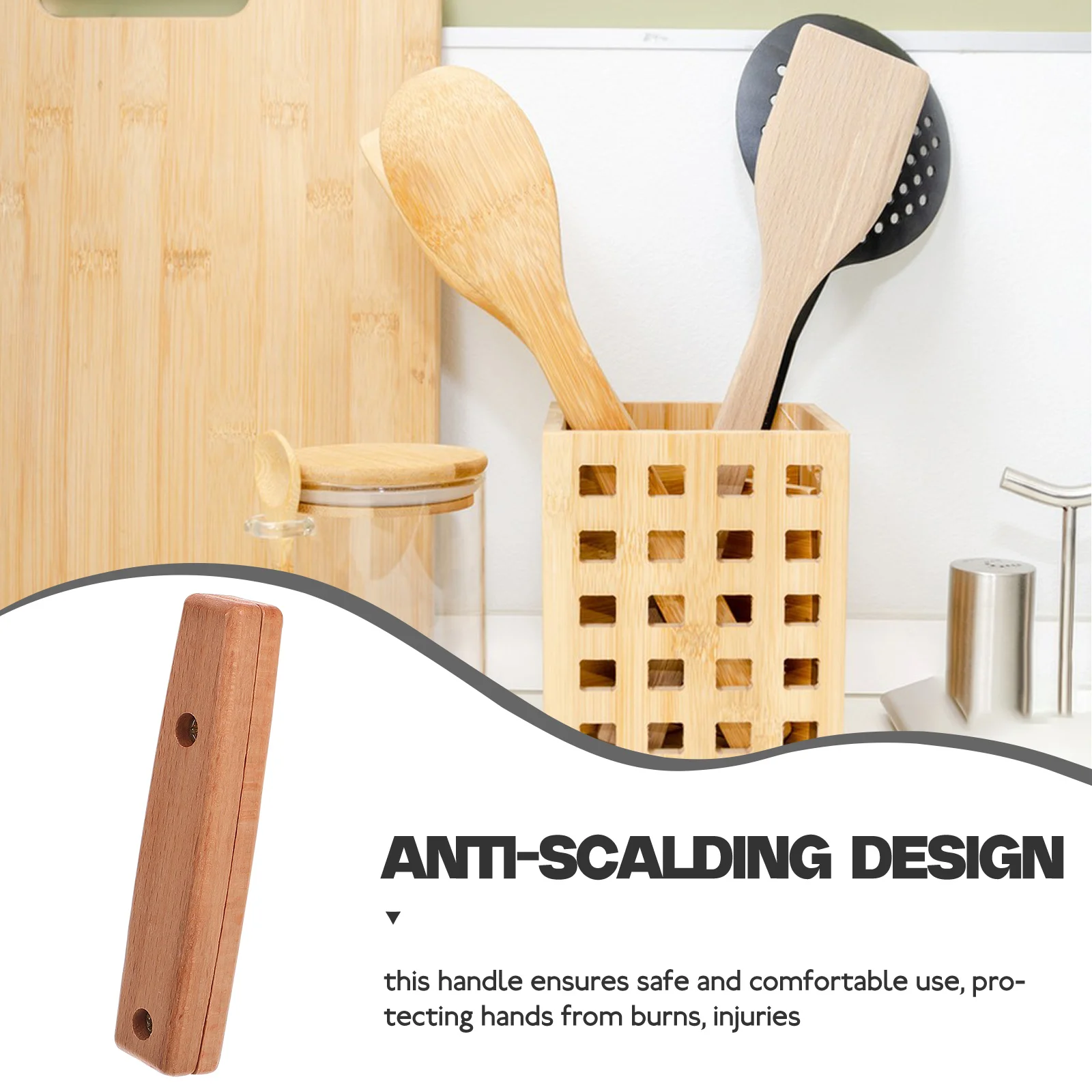 

1Set Wood Handle Replacement Spatula Antiscald Design Easy Install for Frying Pan Turner Wood Handle Replacement