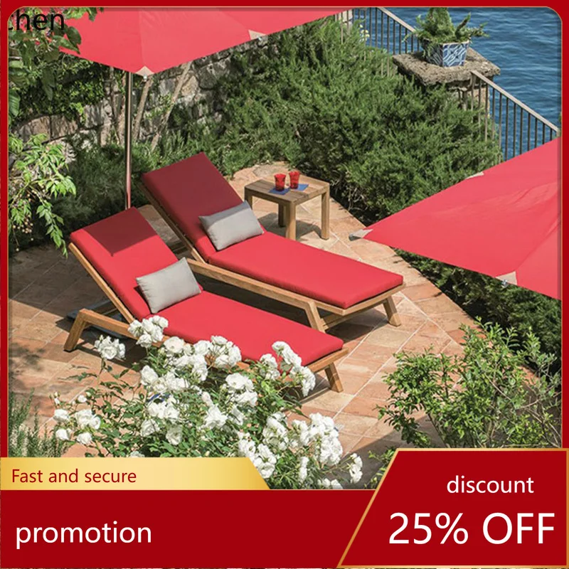 

HXL Outdoor Teak Wood Reclining Chair Terrace Beach Chair Waterproof Anti-corrosion Pool Beach Chair