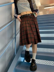 Knee-length Plaid Skirts Women Preppy Style Fashion Pleated Faldas Korean Simple Harajuku High Street Empire College Casual Cozy
