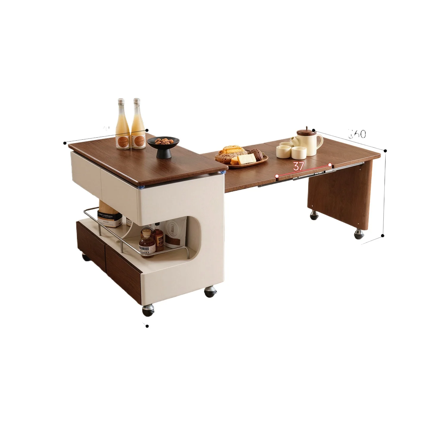 LMM antique style liftable folding coffee table small apartment mobile storage multi-functional solid wood edge table