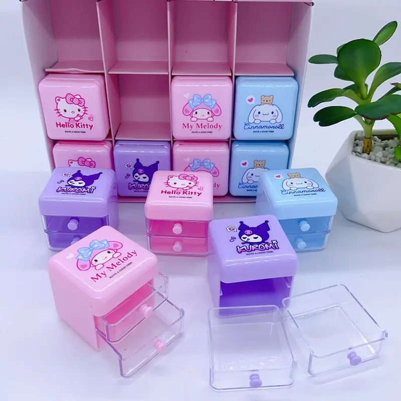 Imagem -03 - Mini Caixa de Acabamento de Jóias Caixa de Armazenamento de Gaveta Caixa de Jóias Dupla Bonito dos Desenhos Animados Sanrio Cinnamoroll Minha Melodia Kuromi Presentes 12 Pcs