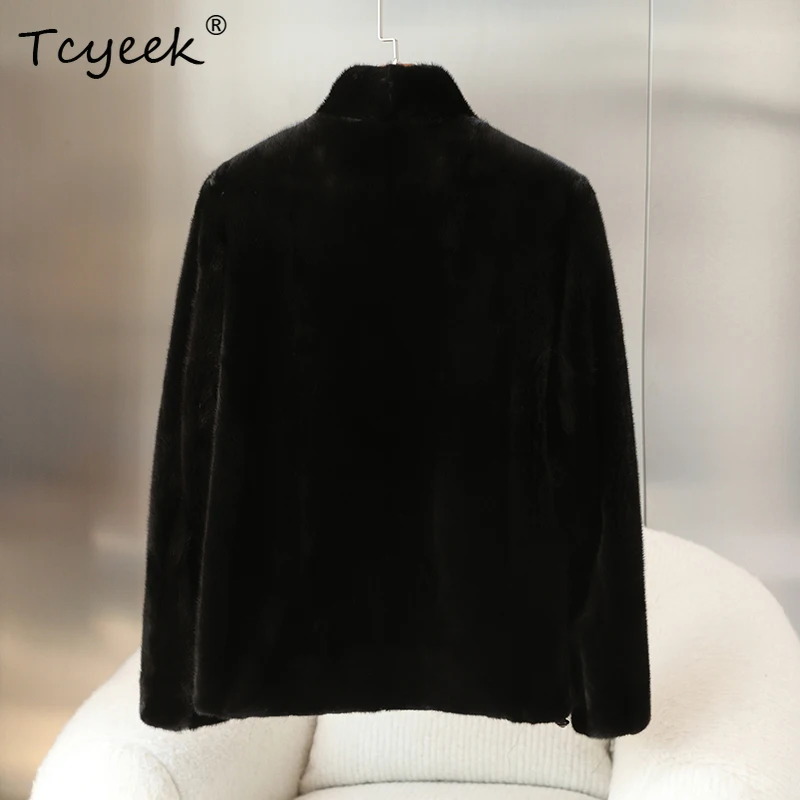 Luksusowy płaszcz męski z naturalnego futra norek Tcyeek, zimowe ubrania męskie, ciepłe kurtki z prawdziwego futra, nowości w kategorii płaszczy, stójka, куртка мужская