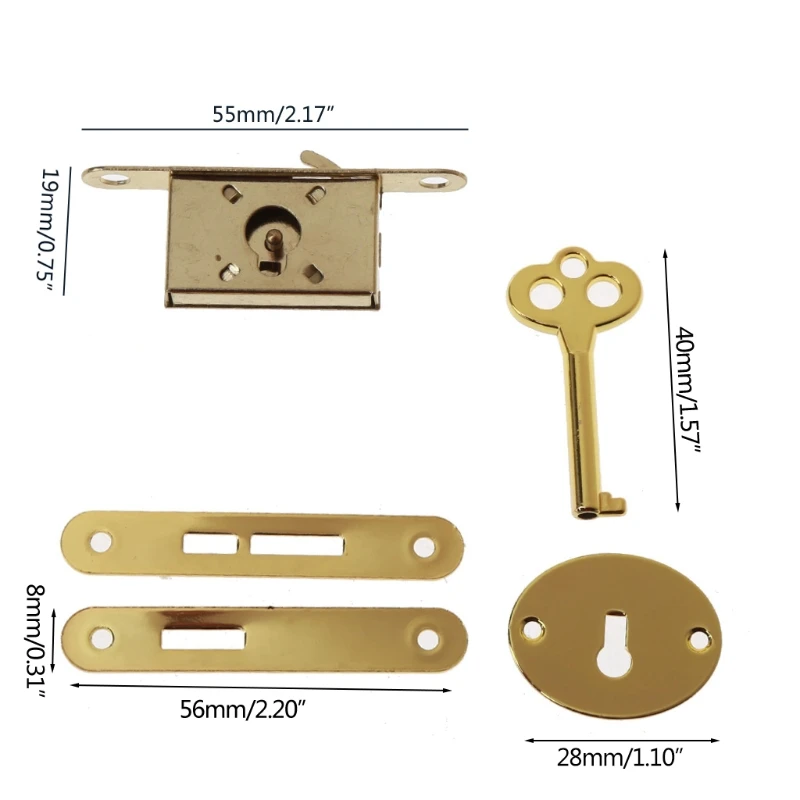 Antique Latch Hasp Vintage Metal Drawer Locks with Key Decorative Furniture Hardware for Wooden Jewelry Box Cabinet