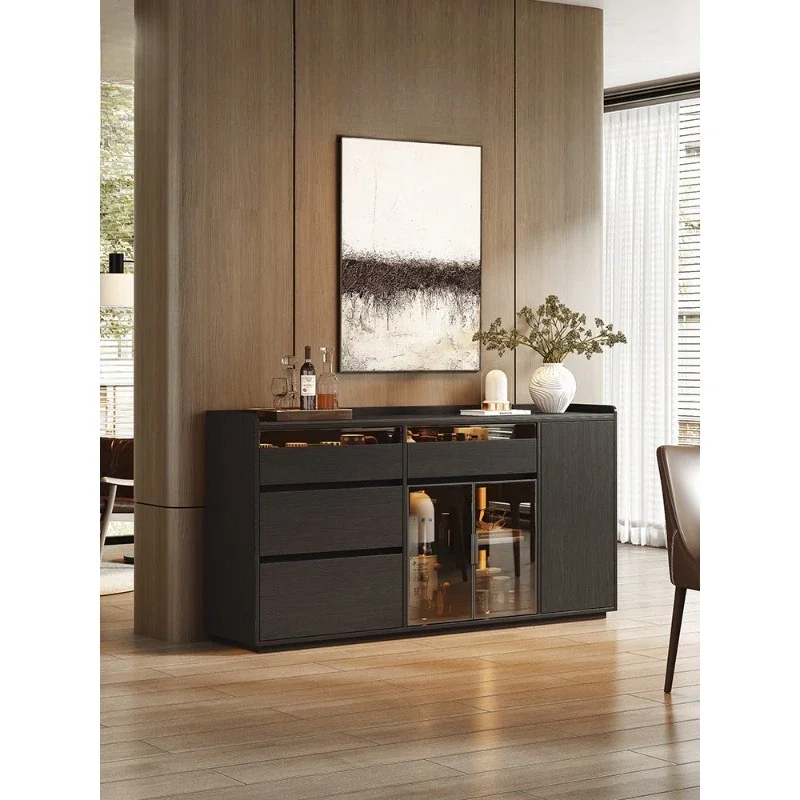 Modern simple rock slab dining side cabinet, high-end light luxury Italian solid wood home living room kitchen side cabinet