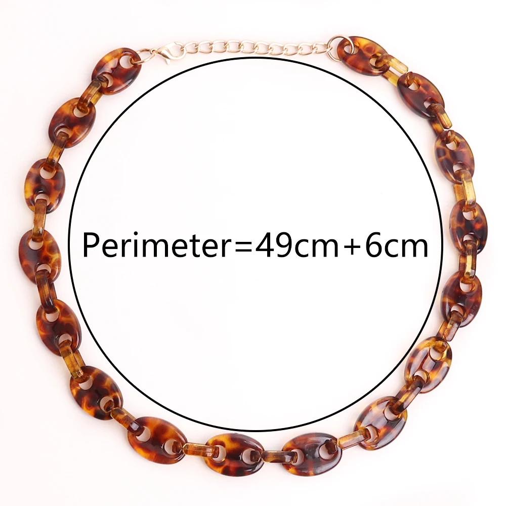 FishSheep Leopard Color Acrylic Coffee Bean Choker Necklace for Women Men Resin Pig Nose Chain Necklace Fashion Jewelry Gifts