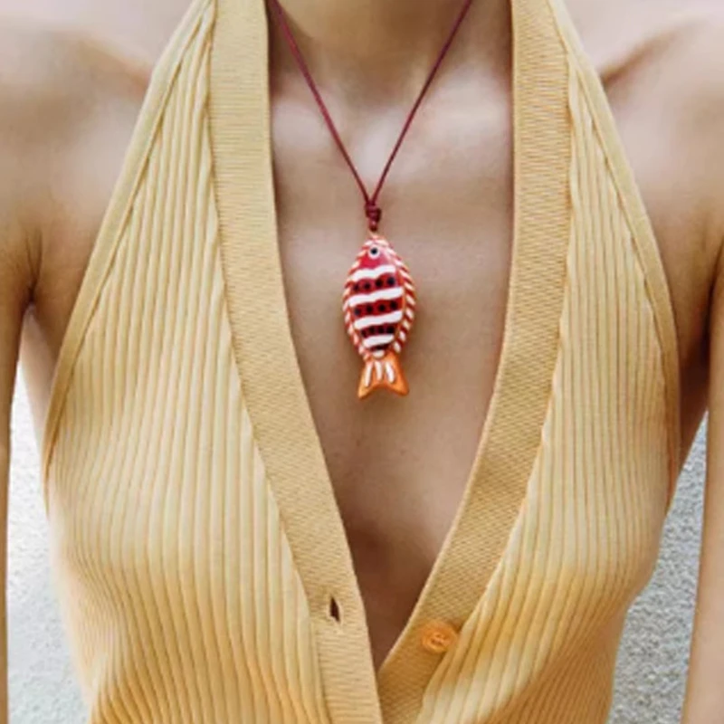 Orange Red Tropical Fish Earrings Necklace for Women Girl Ocean Style Clownfish Retro Fashion Exaggerated Summer Jewelry Gifts