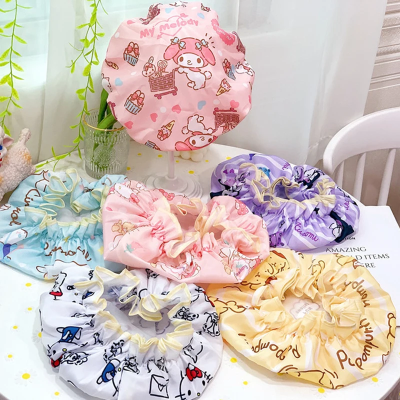 Sanrio Hello Kitty Double-Layer Thickened Large Adult Shower Cap Melody Cinnamoroll Kuromi Wash Care Cap Bath Cap Waterproof Cap