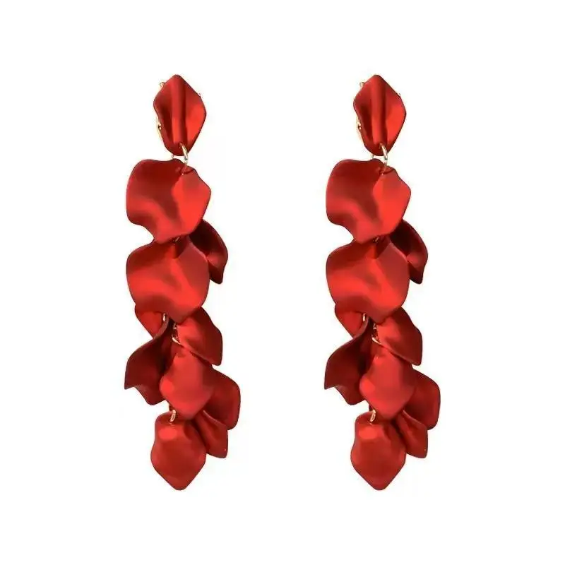 1 Pair Vintage Petal Long Dangle Earrings Matte Satin Finish Non-Tarnish for Wedding Party Daily Date Gift