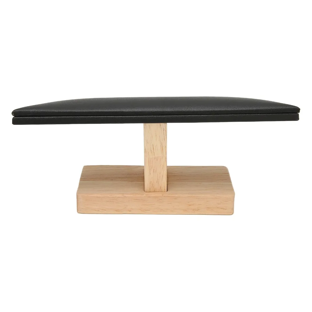 Black T Shape Bracelet Display Stand Solid Wood, Leather 20*6cm Black Leather Wooden Jewelry Rack Sloped Watch Bangle Holder