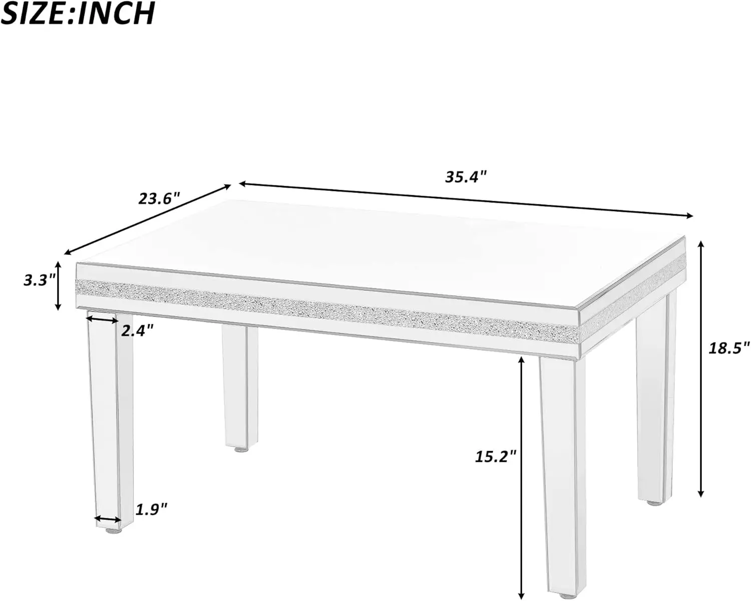 Merax Modern 3 Piece Mirrored Table Set -Coffee Table and 2 Side End Tables with Crystal Design and Adjustable Legs for Receptio