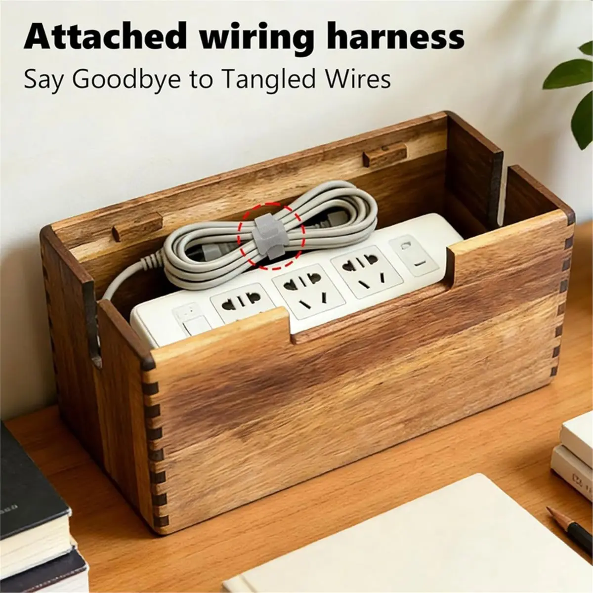 newA10R Wood Cable Management Box, Wooden Cord Hider & Organizer for Power Strip, Electrical Hiding, TV Wires, Desk Cables