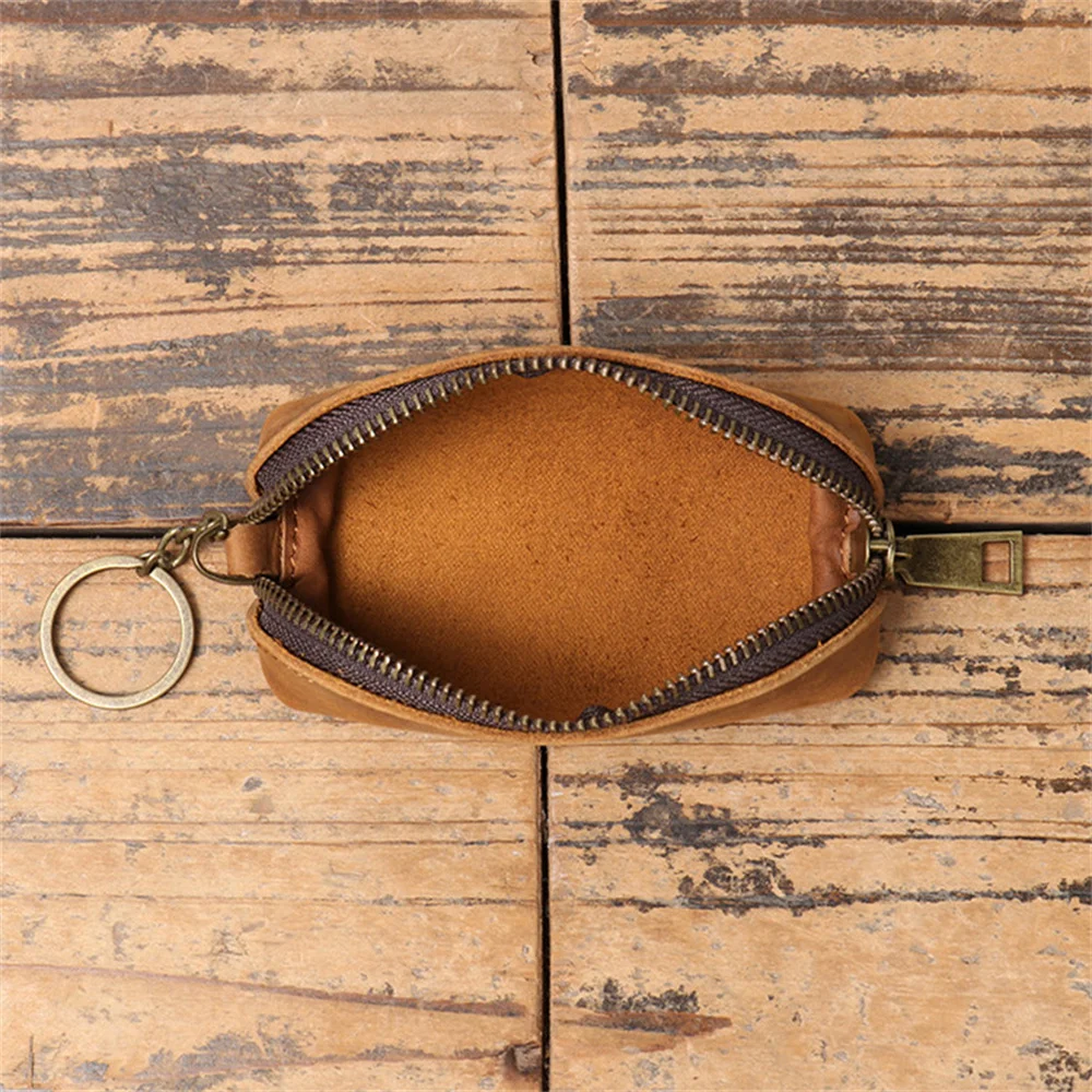 Genuine Leather Key Pouch Retro Cowhide Small Key Chain Coin Purses Male Mini Business Zipper Car Key Bag Handbag Pouch