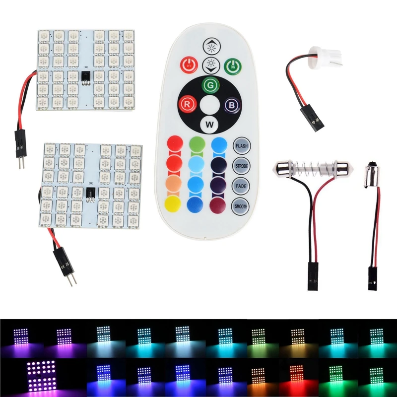 

New 2Piece Car RGB 36SMD-5050 Reading Light + Remote Control Atmosphere LED Lamp Room Lights