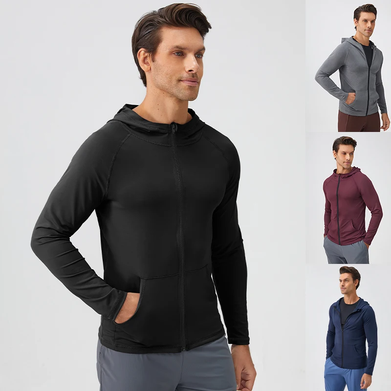 

Men Running Jacket Gym Training Coat Zipper Hooded Sport Jacke Breathable Outdoor Cycling Sportswear Casual Jogging Jacket