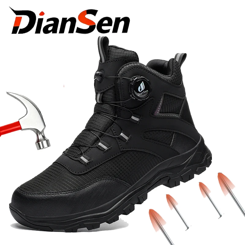 Rotary Button Work Safety Boots Men High Top Indestructible Steel Toe Work Shoes Security Slip Resistant Protective Safety Shoes