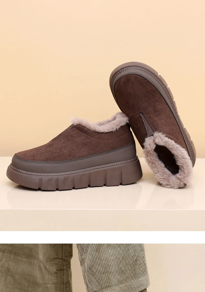 Damen Winter Warme Plüschgefütterte Schneeschuhe Wildleder-Obermaterial Reißverschluss Dicke Plattform Rutschfeste Lässige Knöchelhohe Baumwollstiefel – Detail 11