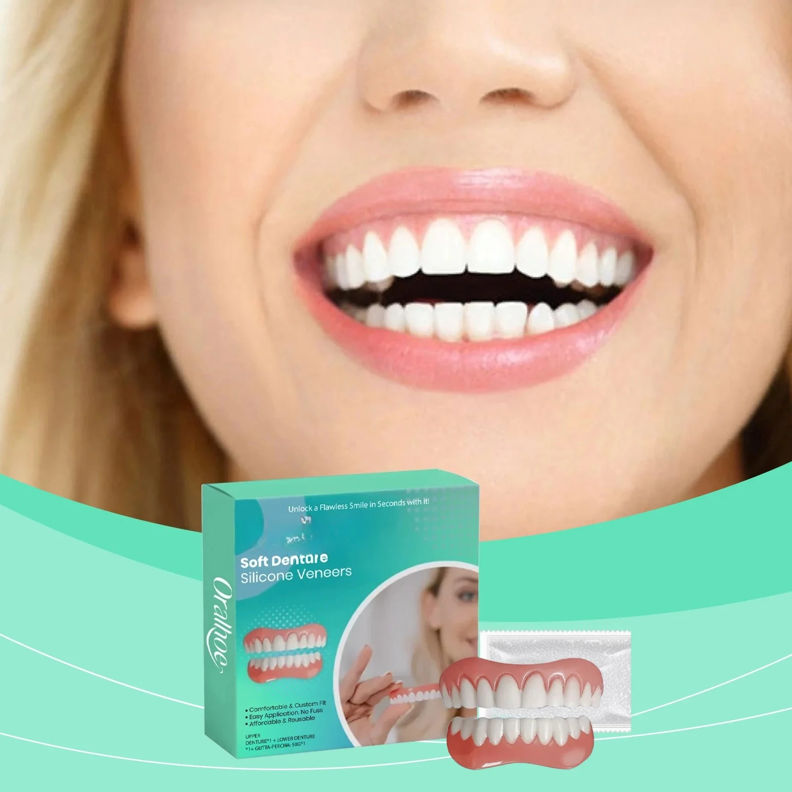 أطقم الأسنان المصنوعة من السيليكون مجموعة كاملة من الأسنان الكاذبة سهلة الارتداء ومريحة ومضادة للاحتكاك وتحمي الفم ومنع السقوط مجموعة أدوات طب الأسنان الناعمة #4