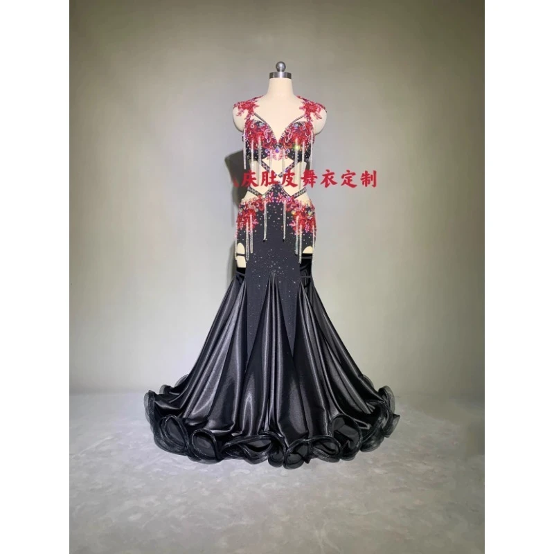 

Индивидуальный костюм для танца живота, оригинальный дизайн, темперамент, черная облегающая бедра, большая распашная юбка, бюстгальтер для танца живота