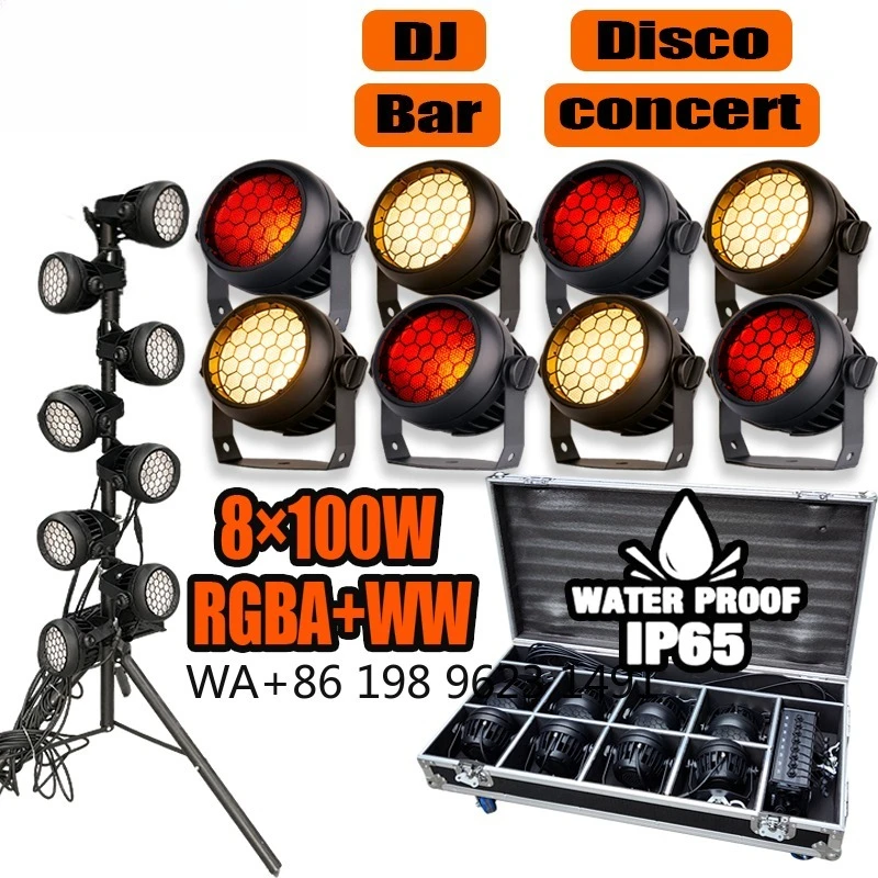 8×100W Amber+Warm‑White+RGB IP65 Modular LED Blinder Light DMX Controlled for DJ Bar Concert Stage Lighting
