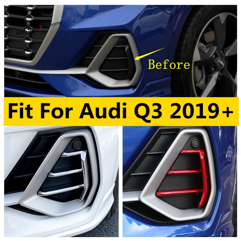 

Car Front Bumper Fog Lights Lamps Reflective Stickers Decoration Frame Cover Trim For Audi Q3 2019 - 2023 Exterior Accessories