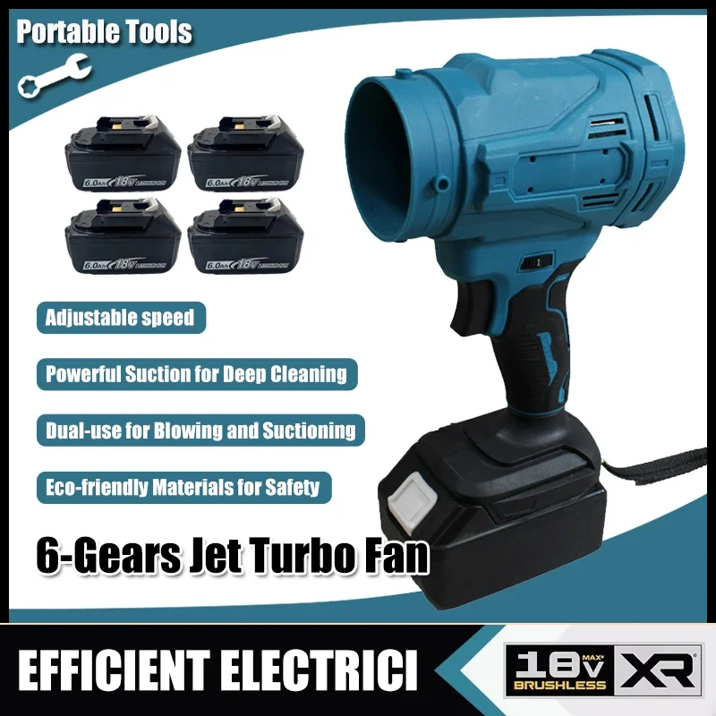 

High Speed Brushless Electric Air Blower 6-Gears Jet Turbo Fan 130000RPM Cordless Violent Fan For Makita 18V Battery