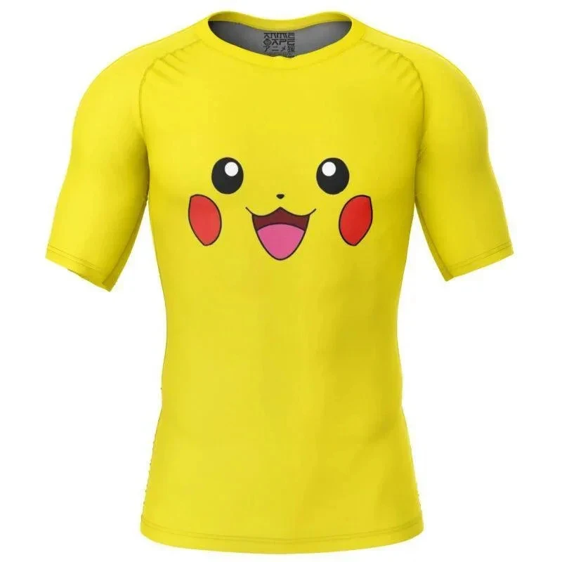 

2026 Pikachu Surf Clothing BJJ MMA Men Rash Guard Short Sleeve Diving Kid T-Shirt Tight Swimwear Summer Beach Floatsuit GYM Y2k