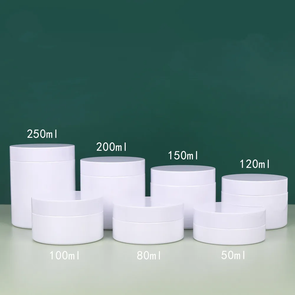 30pcs/lot  50ml-250ml White Plastic Jar with Plastic Lids Empty Cosmetic Containers Makeup Box Travel Bottle 200ml 100ml 150ml