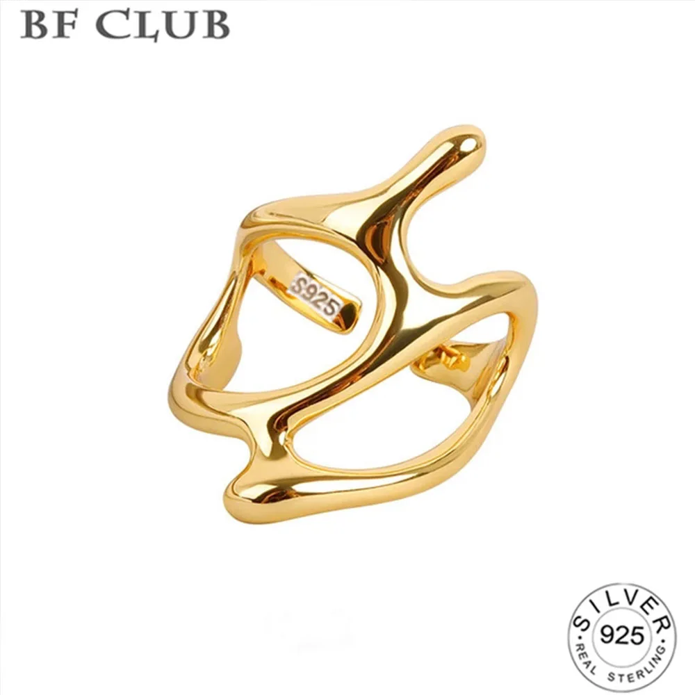 BF CLUB Silver Color Korean Narrow Vintage Ring Female INS Simple Handmade Opening Gold Hollow Finger Fashion Jewelry Couple