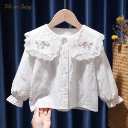 Baby Girl Cotton Shirt Long Sleeve Infant Toddler Child Turn Down Collar Blouses Solid Spring Autumn Summer Baby Clothes 1-7Y