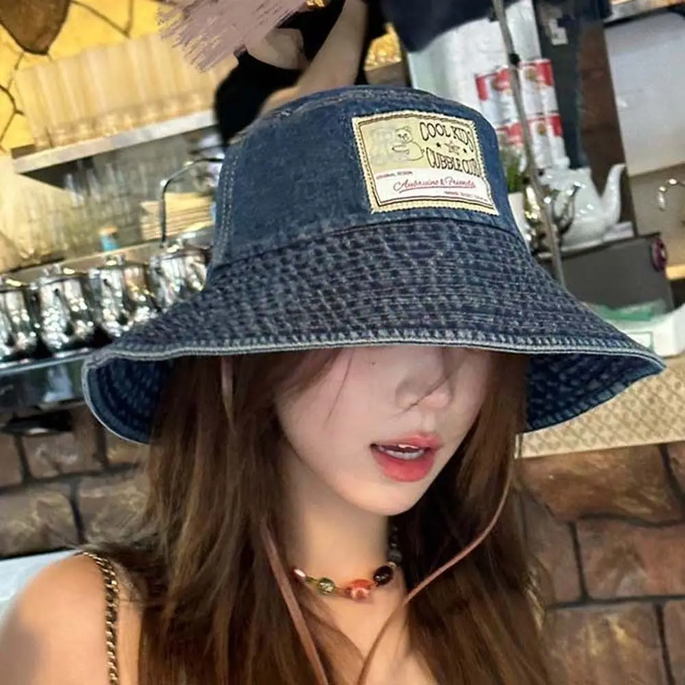 ظلة الدنيم دلو القبعات واسعة الحواف خفيفة الوزن الرجعية صياد قبعة بولي Black الأسود حماية الشمس حوض قبعة الصيف