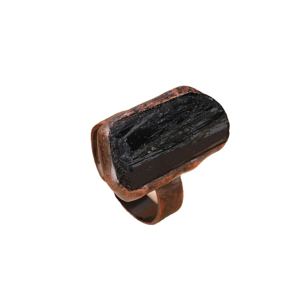 Adjustable Ring Irregular Black Tourmaline Natural Stone Reiki Healing Crystal Bronze Metal Open Rings Gift for Women Jewelry view 5
