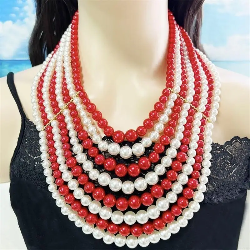 CORD Sophisticated Multi Layer Faux Pearls Necklace Earrings Delicate Evening Wear