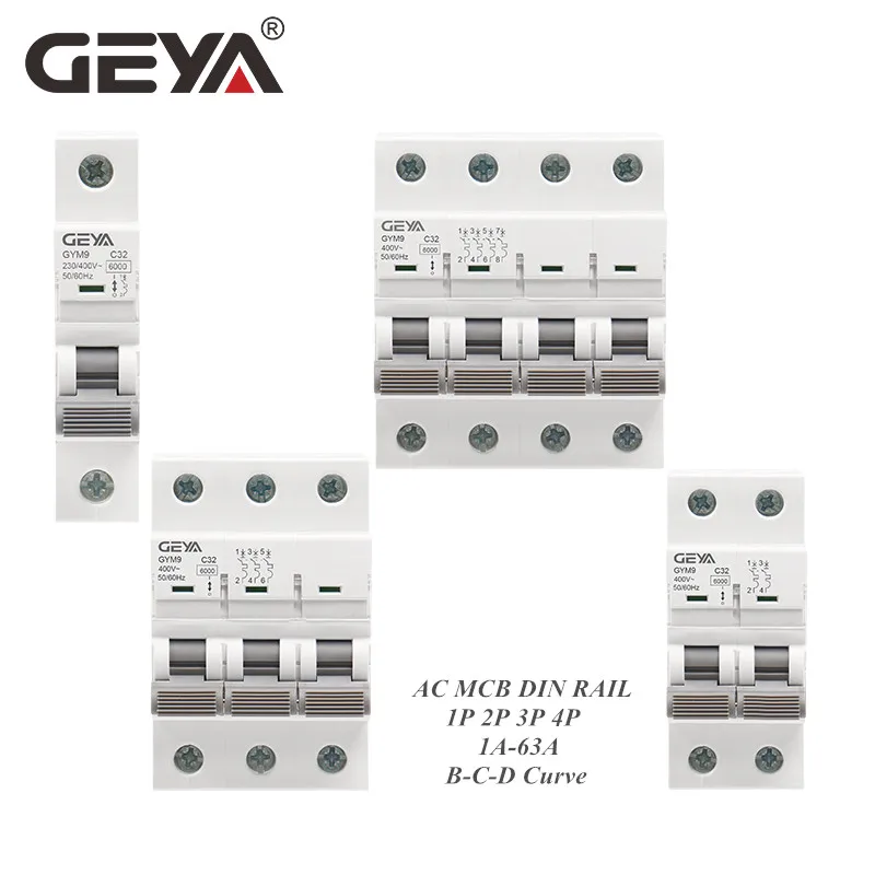 GEYA – disjoncteur de Type AC, 1P MCB 6A-63A Rail Din 220V 400V, courbe C, capacité de rupture 6KA