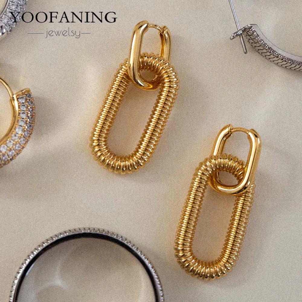 

2025 New 925 Silver Needle Ins Gold Simple Circle Earrings Square Convex Pattern Lock Ring Design Men's/Women's Jewelry Party