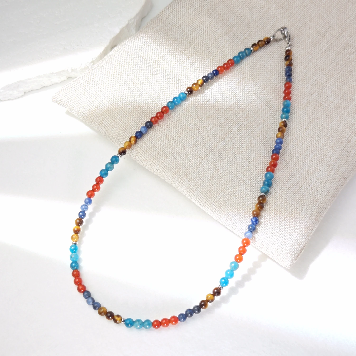

Lii Ji Tiger's Eye Apatite Carnelian Natural Stone 4mm Necklace 44cm Stainless Steel Handmade Jewelry