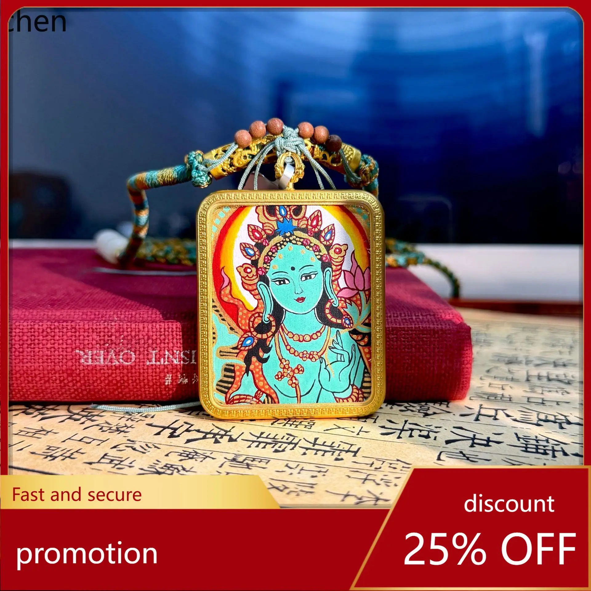 H1 Hotong Tibetan Hand-Painted Thangka Green Tara 4×5 [Cardboard Core]
