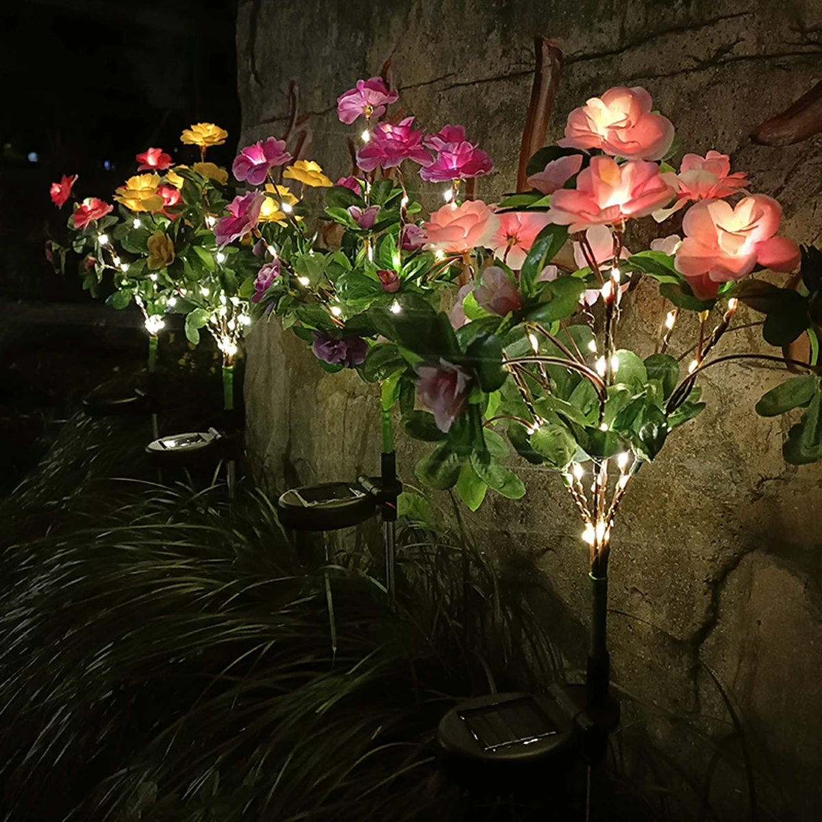 LED Solar Light Azalea Flowers Garden Lamp Home Decorative Light Landscape Orchid Rose LampYard Lawn Path Holiday Wedding Lights