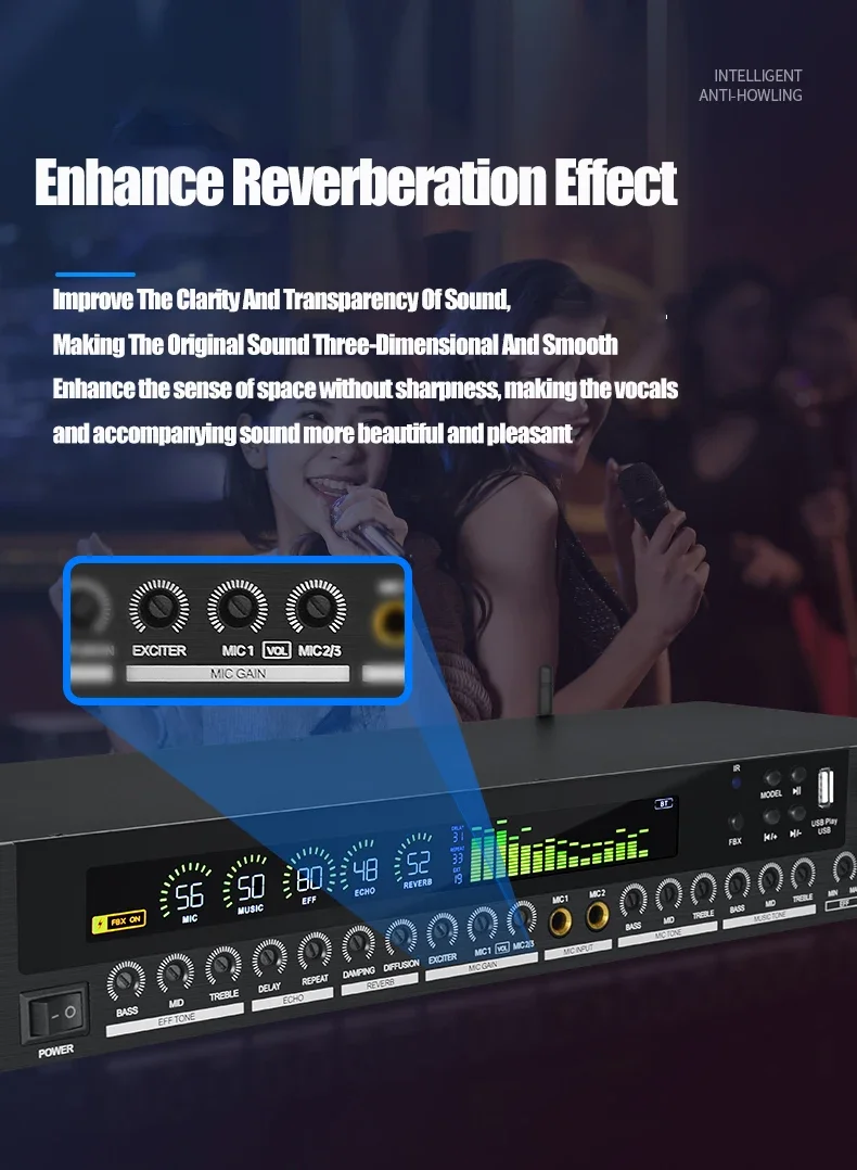 Paulkitsons LD300 Anti-Howling-Funktion Neue Effektprozessoren mit Reverb Bluetooth 5.2 Geeignet für Heim-KTV-Bühnenauftritte – Detail 6