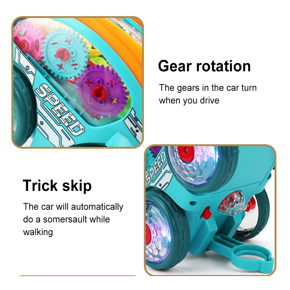 

Dynamic Gear-Powered Car with LED Lights Bump and Go Toy Car with Colorful Moving Gears Toddler Trucks Christmas Gifts for Kids