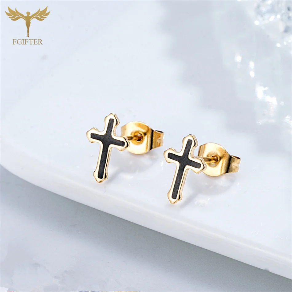 12 Pairs Mixed Colors Stainless Steel Cross Earrings Set Women Christianity Jewelry Golden Small Ear Stud Gifts pendientes acero