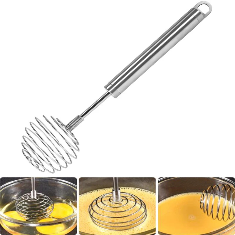 Stainless Steel Ball Spring Whisk, Semi-Automatic Egg Beater, Hand-held Butter Mixer, Avocado Potato Masher, Kitchen Baking Tool