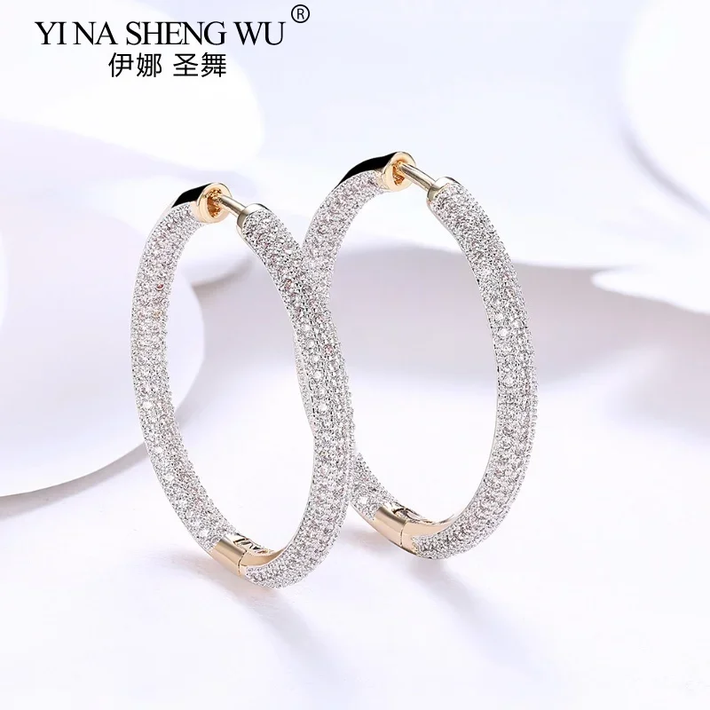 أقراط نسائية فضية مستديرة من الماس أقراط بسيطة، مجوهرات عصرية لحفلات الزفاف وأعياد الميلاد #2