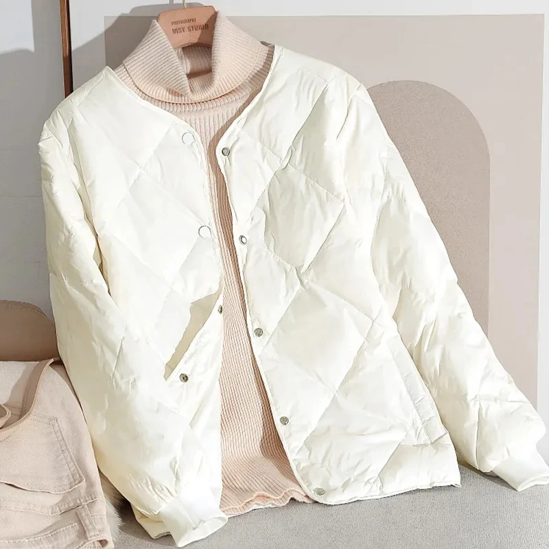 Lightweight Down Padded Jacket Women\'S Short Loose Cotton Coat 2023 New Women Baseball Uniform Jacket Top Autumn Winter Outwear