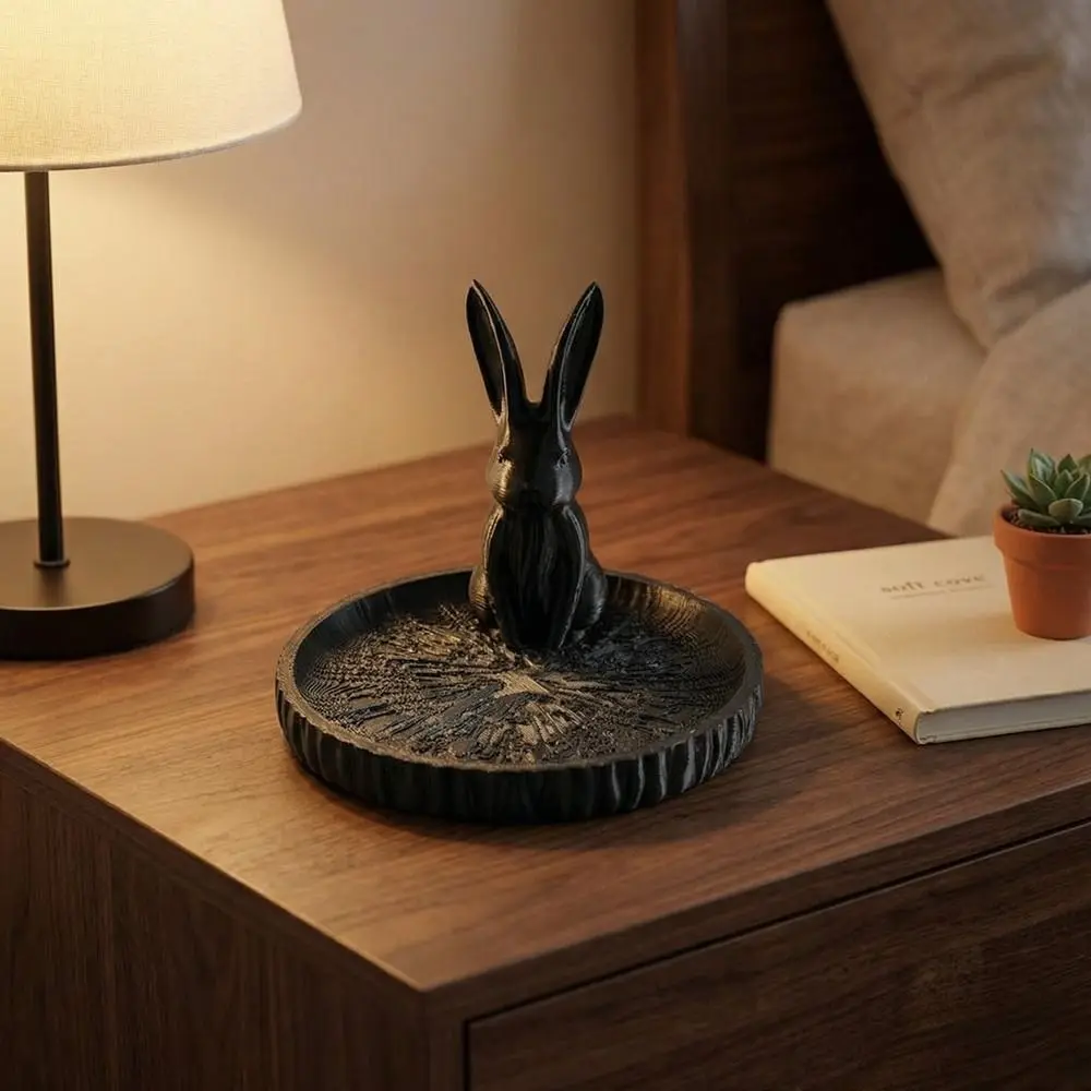 Cute 3D Printed Rabbit Jewelry Organizer Cartoon Animal Shaped Jewelry Storage Tray Key Tray Necklace Display Tray Vanity Table