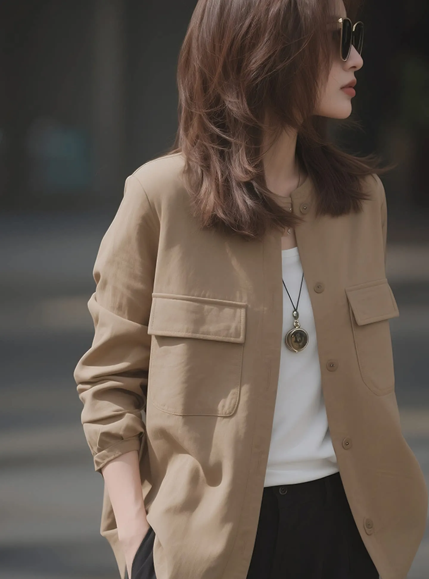 

Spring Thin Outerwear Long Sve irt Cool Tone Office Important Ocn Casual French Sle Loose Fit Women's Top