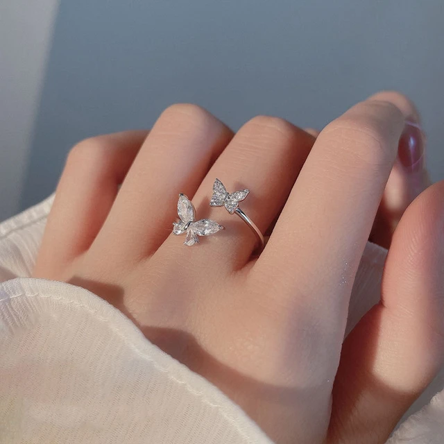 Korean Ring Adjustable Silver Butterfly Ring Jewelry Silver Cute Silver Ring Girls Rings Aliexpress